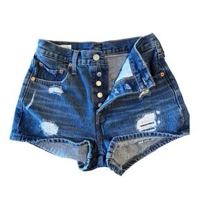 Levis Premium VNTG 501 Original High Rise Distressed Denim Shorts Medium Wash 25